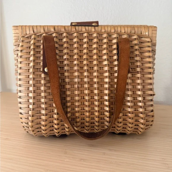 Vintage Woven Rattan Handbag Purse - Picture 3 of 9